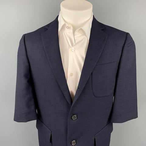 WOOSTER + LARDINI Size 40 Navy Wool Short Sleeve Notch Lapel Sport Coat