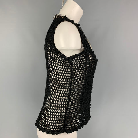 OSCAR DE LA RENTA SS 08 Size S Black Silk Beaded Crystal Dress Top