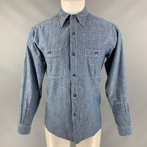 BUZZ RICKSON &amp; CO. INC. Talla M Camisa de manga larga de cambray lisa azul claro