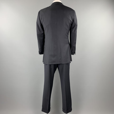 ERMENEGILDO ZEGNA 42 Long Navy & Black Pinstripe Wool Notch Lapel Suit