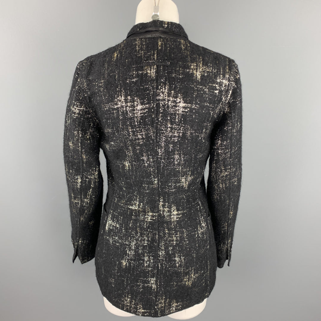 JEAN PAUL GAULTIER Size 8 Black & Silver Silk Mary Jane Buttoned Jacket