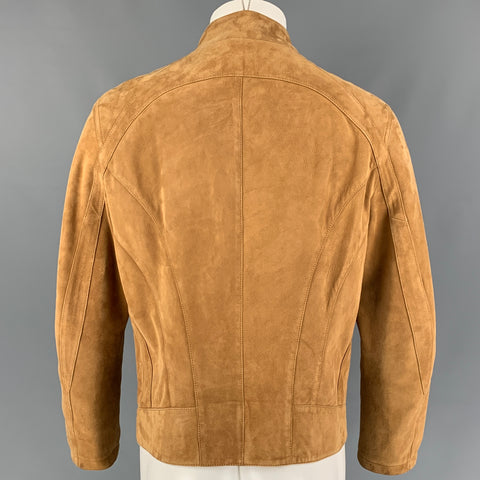 BRUNELLO CUCINELLI Size L Tan Leather Zip Up Jacket