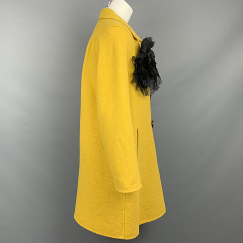SPORTMAX Size 2 Mustard Wool Blend Textured Brooch Coat
