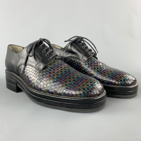 STEPHANE KELIAN Talla 7.5 Zapatos brogue de tacón apilado de cuero negro y multicolor