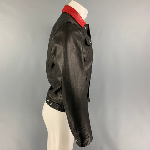 DSQUARED2 Size 36 Black Red Leather Snaps Jacket