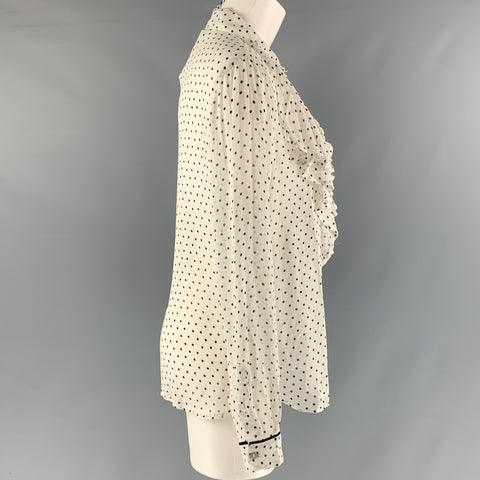 GANNI Size 6 White &  Black Viscose Polka Dot Blouse