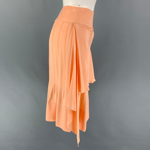 CHANEL AJ508 03P Size 4 Salmon Silk Notch Lapel Skirt Set