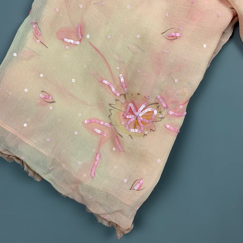 VINTAGE Peach & Pink Sequined Chiffon Scarf