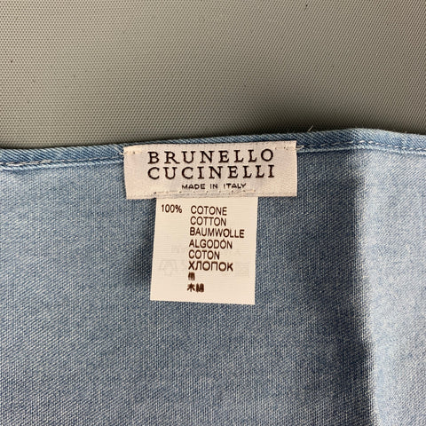 BRUNELLO CUCINELLI Blue Chambray Cotton Pocket Square
