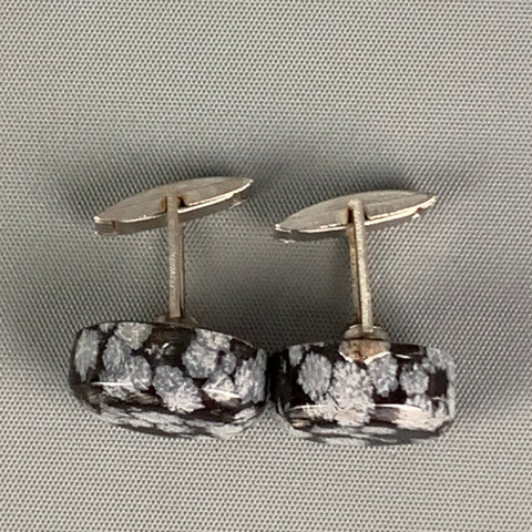 VINTAGE Grey Silver Marbled Cuff Links