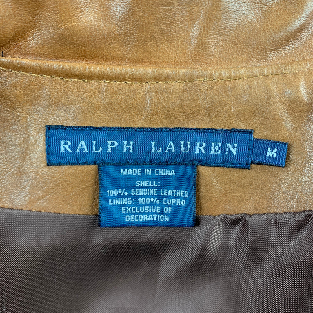 RALPH LAUREN Blue Label Taille M Gilet western en cuir gaufré camel