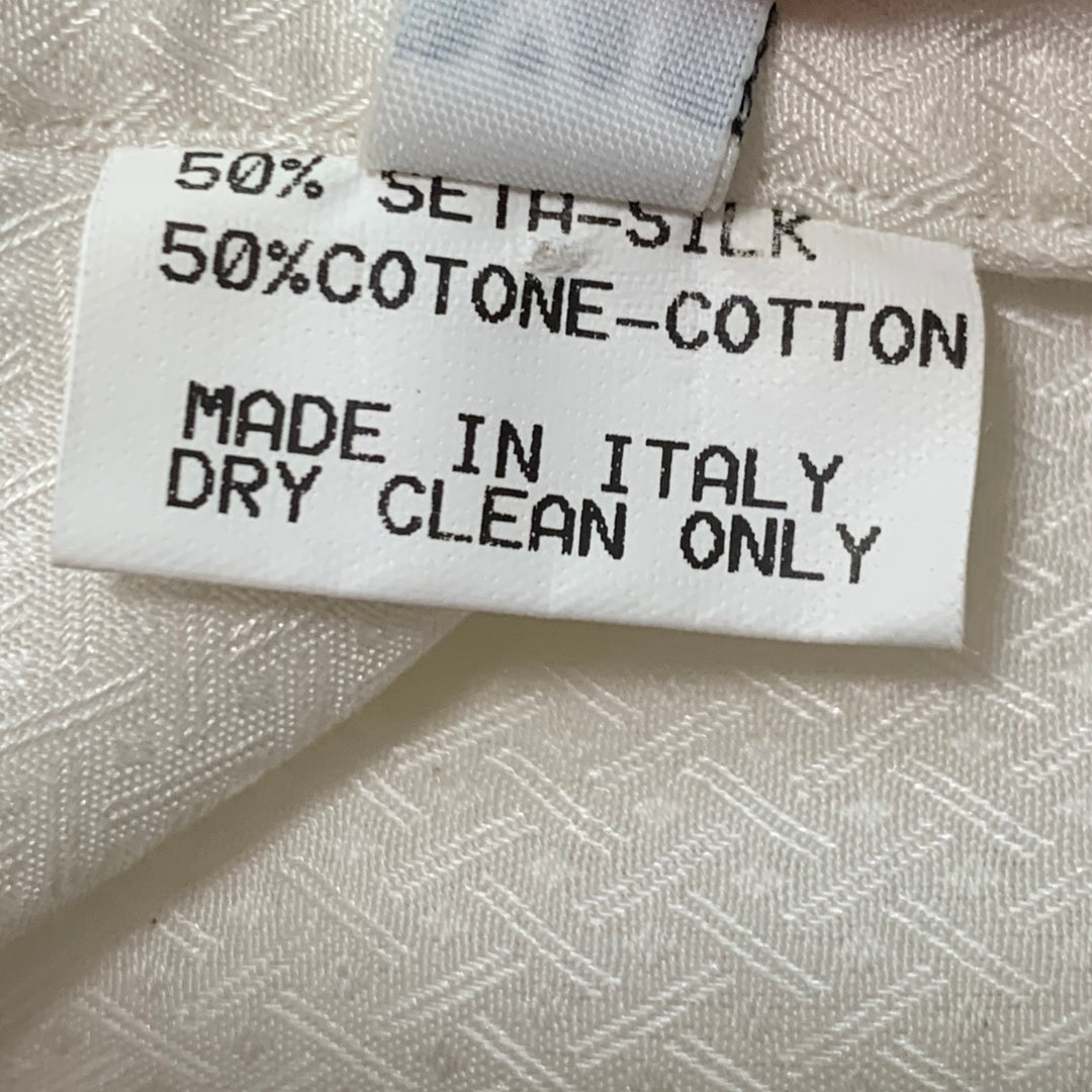 BRIONI Size XL Off White Jacquard Silk Cotton Tuxedo Long Sleeve Shirt