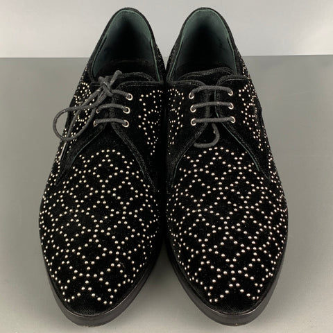 ALAIA Talla 11 Cordones con cordones y adornos de cuero con tachuelas de terciopelo negro y plateado