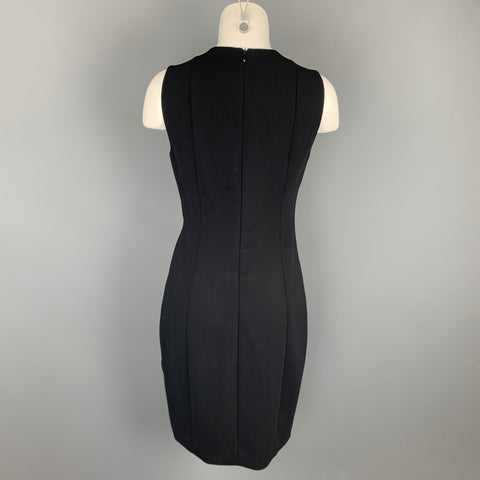 AKRIS Size 6 Black Wool / Nylon V-Neck Shift Dress