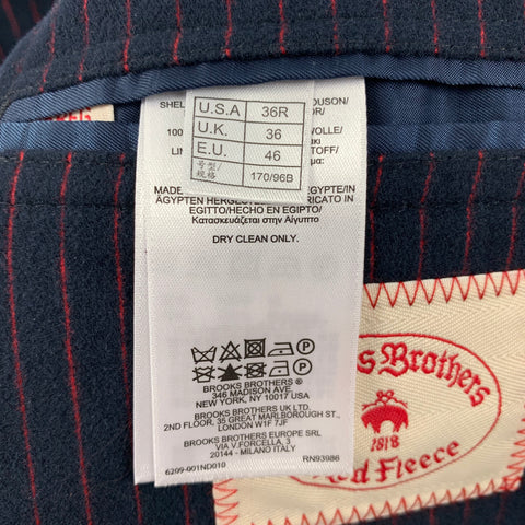 BROOKS BROTHERS Size 36 Navy Red Pinstripe Cotton Sport Coat