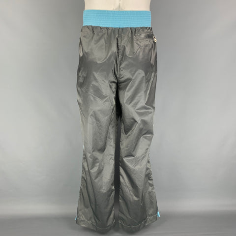 DOLCE & GABBANA Size L Grey Blue Muay Thai Embroidered Nylon Elastic Waistband Casual Pants