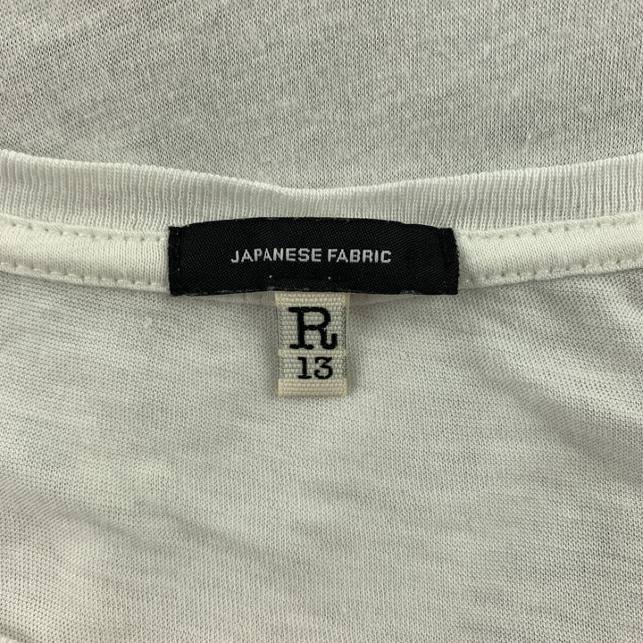 R13 Size M White Graphic Cotton Blend Crew-Neck T-shirt
