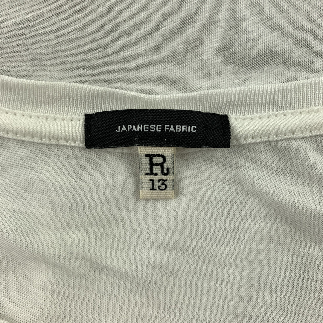 R13 Talla M Camiseta blanca con cuello redondo y mezcla de algodón gráfica