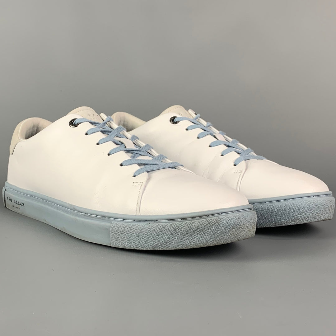 TED BAKER Size 12 White Light Blue Two Toned Leather Sneakers