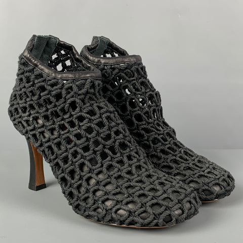 CELINE Size 7.5 Black Leather Woven Rope Heels