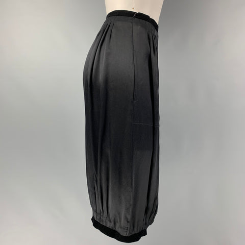 YVES SAINT LAURENT Size M Black Silk Bubble Hem Skirt