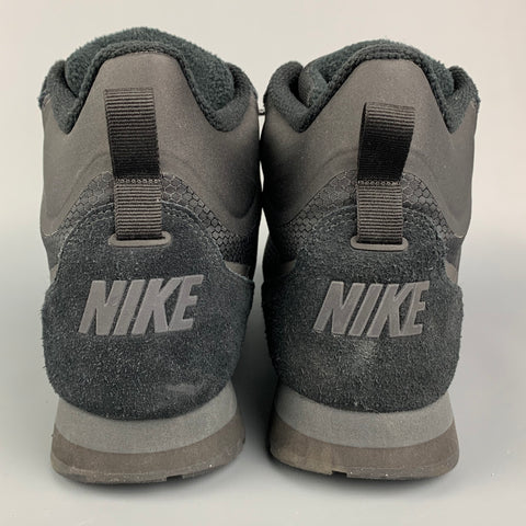 NIKE Size 12 Black Mixed Fabrics Mesh Suede High Top Sneakers