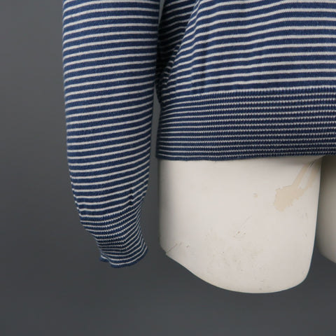 MAISON MARTIN MARGIELA Size XL Navy & White Stripe Cotton Pullover Sweater