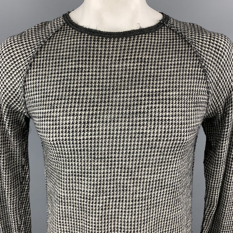 V :: ROOM Taille L Pull-over à manches raglan en laine pied-de-poule noir et gris
