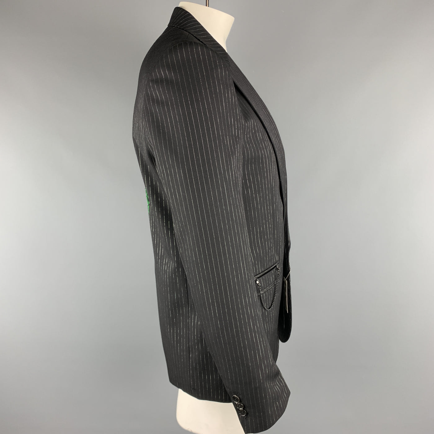 NUMBER (N)INE Size L Black & Silver Stripe Wool Blend Sport Coat