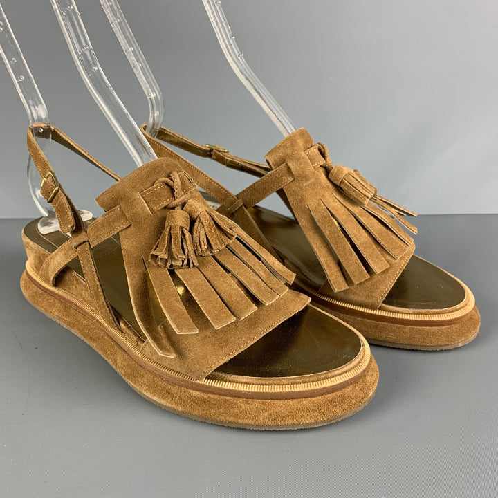 DRIES VAN NOTEN Size 8.5 Tan Gold Suede Fringe Gladiator Sandals