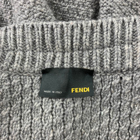 FENDI Size 6 Gray Wool Knitted Ruffle Trim Cardigan