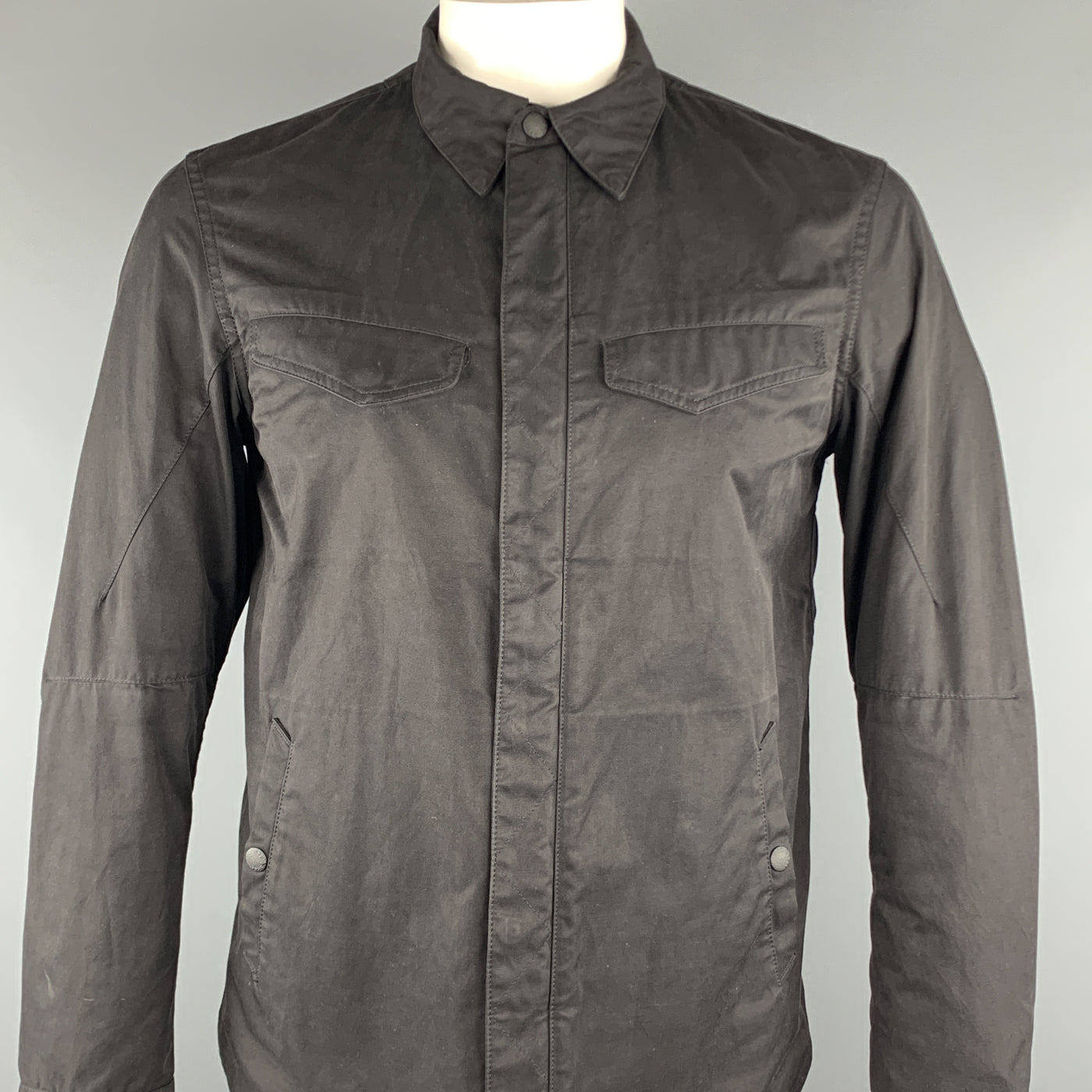 RAG & BONE Size M Black Solid Cotton / Polyester Zip & Snaps Jacket
