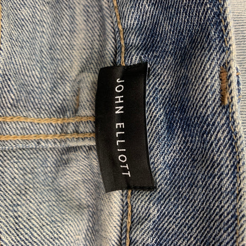 JOHN ELLIOTT Size 38 Blue Distressed Selvedge Denim Button Fly Jeans