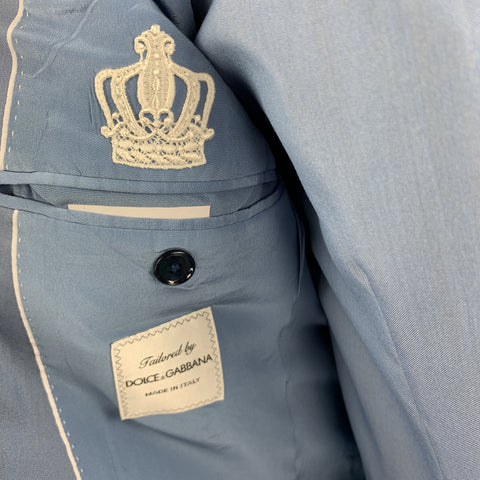 DOLCE & GABBANA Size 36 Regular Light Blue Wool / Silk Shawl Lapel Suit