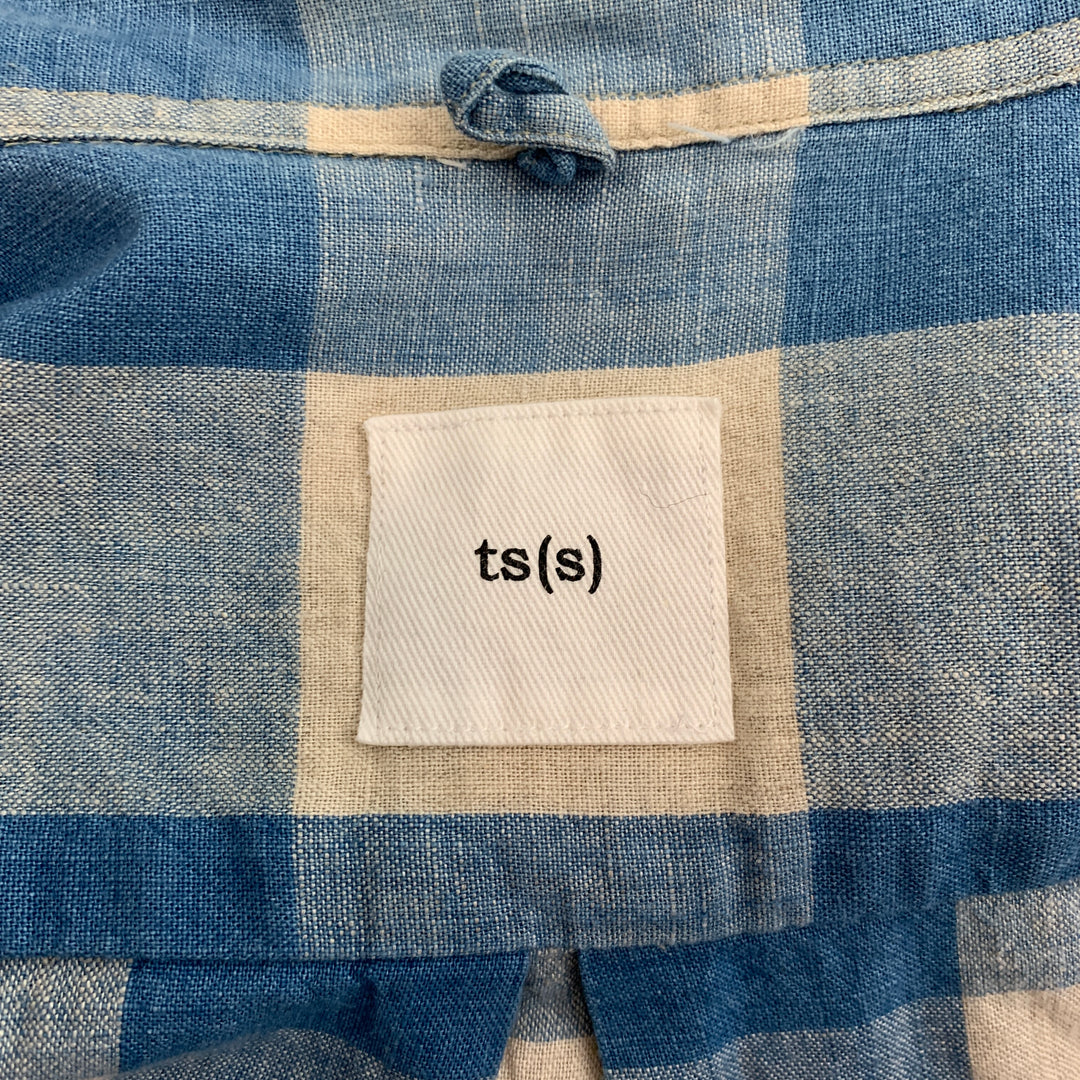 TS (S) Size M Blue & Cream Checkered Cotton / Linen Long Sleeve Shirt