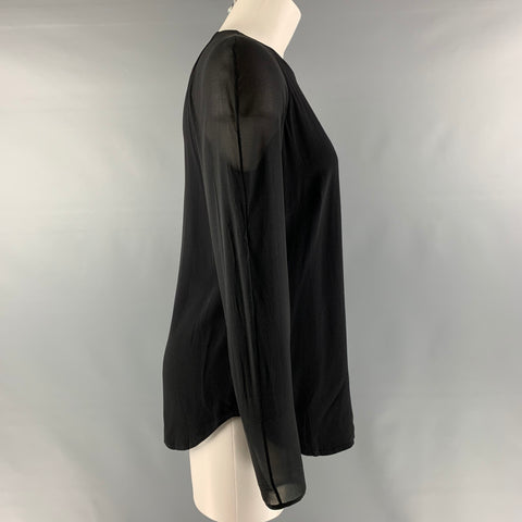 RALPH LAUREN Talla 8 Blusa negra de manga larga de viscosa y acetato