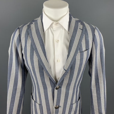 BRILLA Size 36 Navy & White Stripe Cotton Blend Notch Lapel Sport Coat