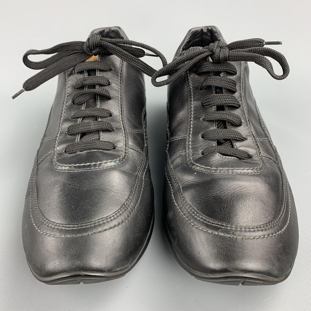 LOUIS VUITTON Size 9 Black Leather Lace Up Sneakers