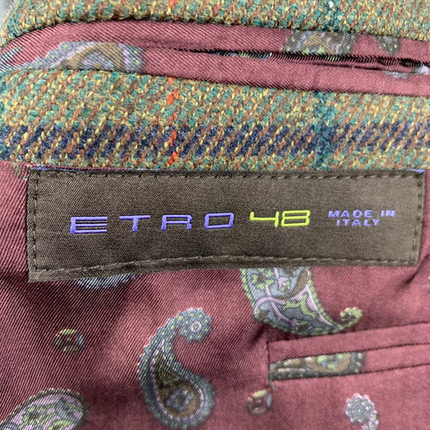 ETRO Size 38 Olive Window Pane Wool Sport Coat