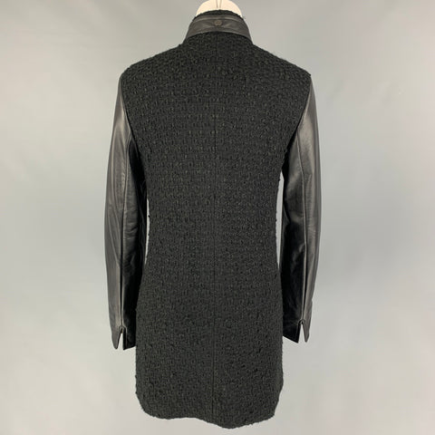 AKRIS Size 6 Black Wool Blend Lamb Skin Zip Up Jacket