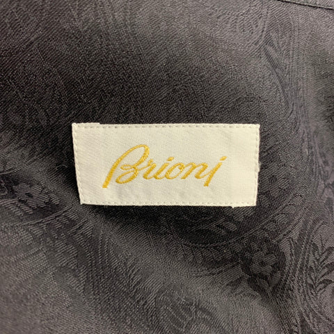 BRIONI Size L Black Paisley Cotton Button Down Long Sleeve Shirt