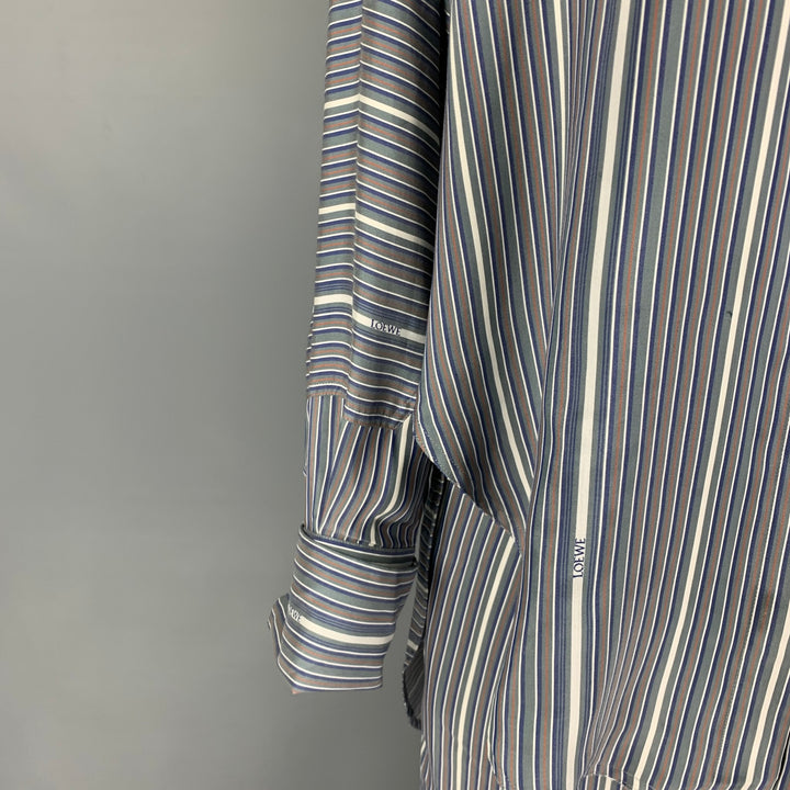 LOEWE Size 2 Grey White Blue Silk Stripe Asymmetrical Set