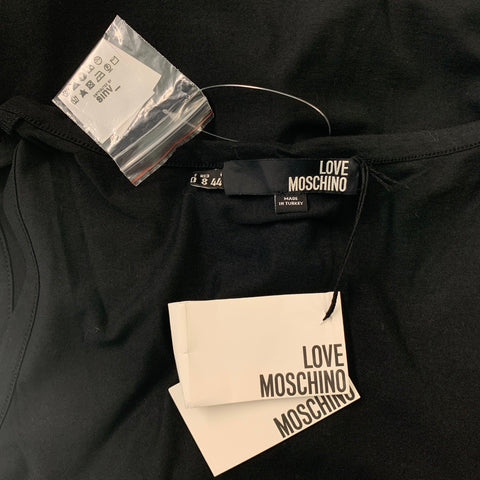 LOVE MOSCHINO Size 8 Black Multicolour Cotton / Elastane Printed Scarf Solid Dress