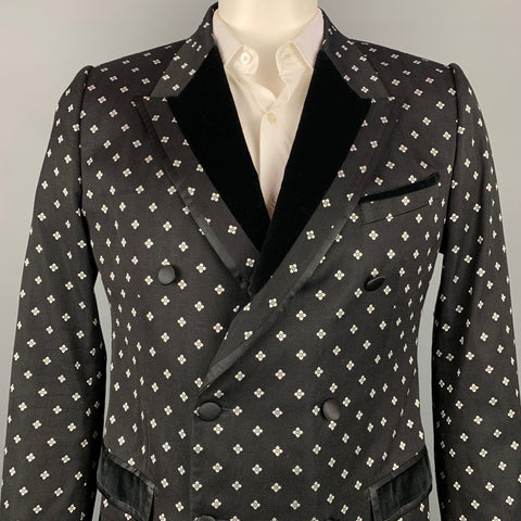 DOLCE & GABBANA Size 44 Regular Black & White Jacquard Peak Lapel Sport Coat