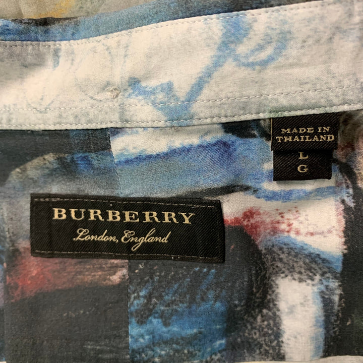 BURBERRY LONDON Size L Multi-Color Abstract Cotton Button Down Long Sleeve Shirt