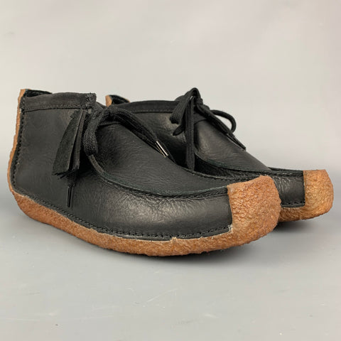CLARKS Lemaire Size 10.5 Black & Brown Leather Crepe Lace Up Shoes