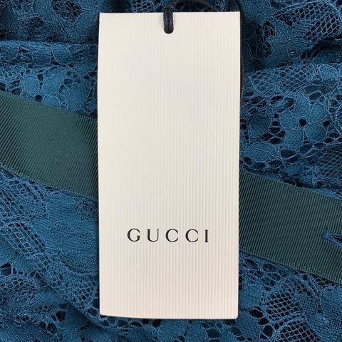 GUCCI SS 16 Size L Teal Lace Polyamide Cotton Button Up Long Sleeve Shirt