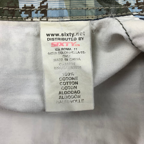 SIXTY Size M Olive Navy Plaid Cotton Button Up Short Sleeve Shirt