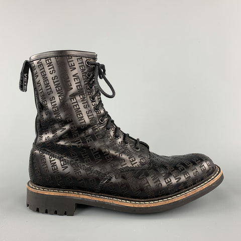 VETEMENTS Size 9 Black Logo Leather Lace Up Boots