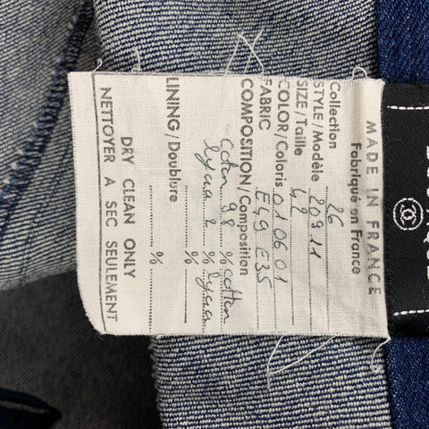 CHANEL FW91 Size 10 Blue Cotton / Lycra Below Knee Pencil Skirt